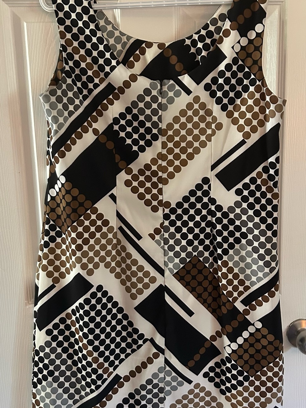 White & Brown Geometric Dot Midi Dress